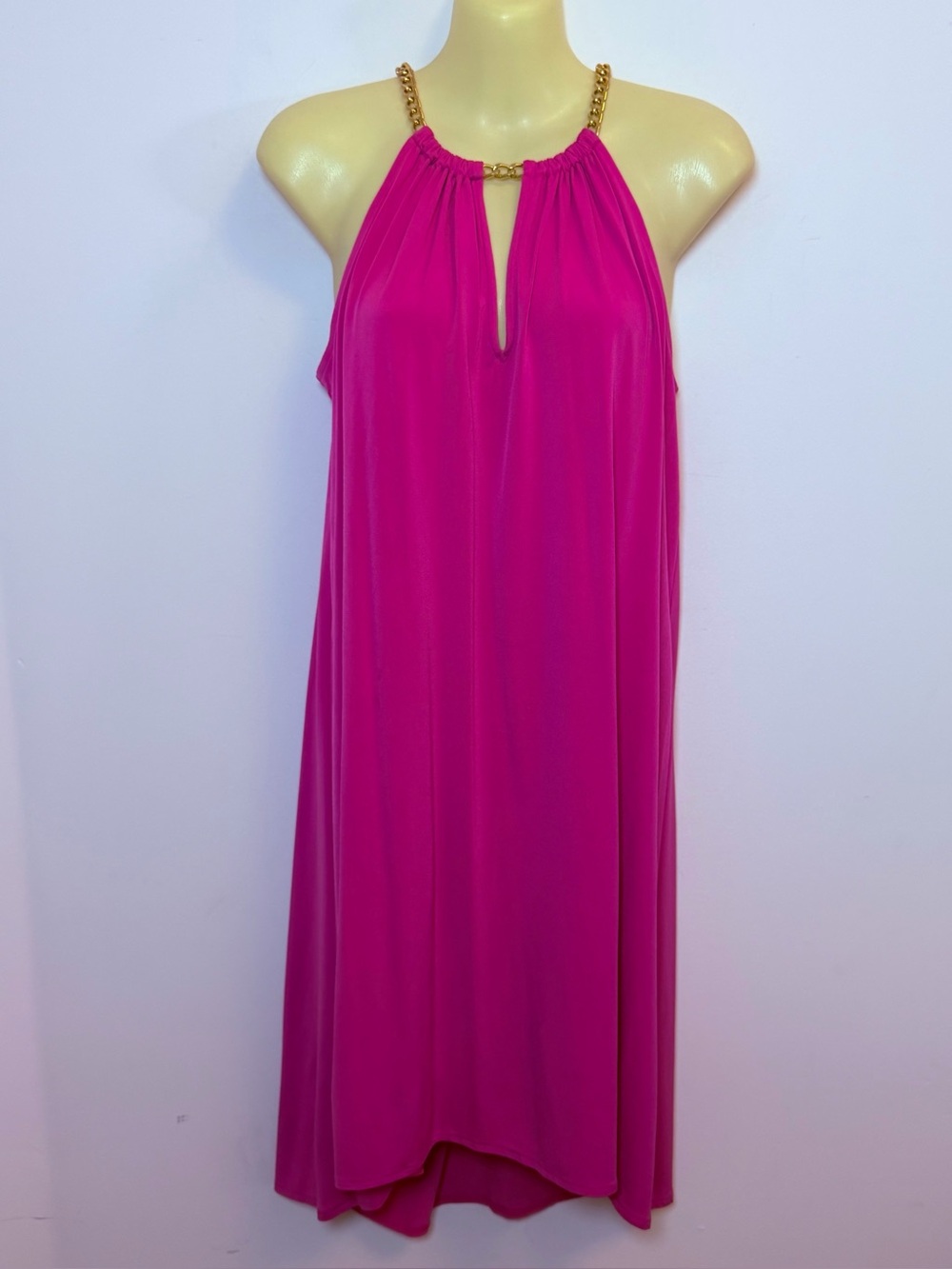 Michael Michael Kors Gold-Chain Halter High Low Hot Pink Dress